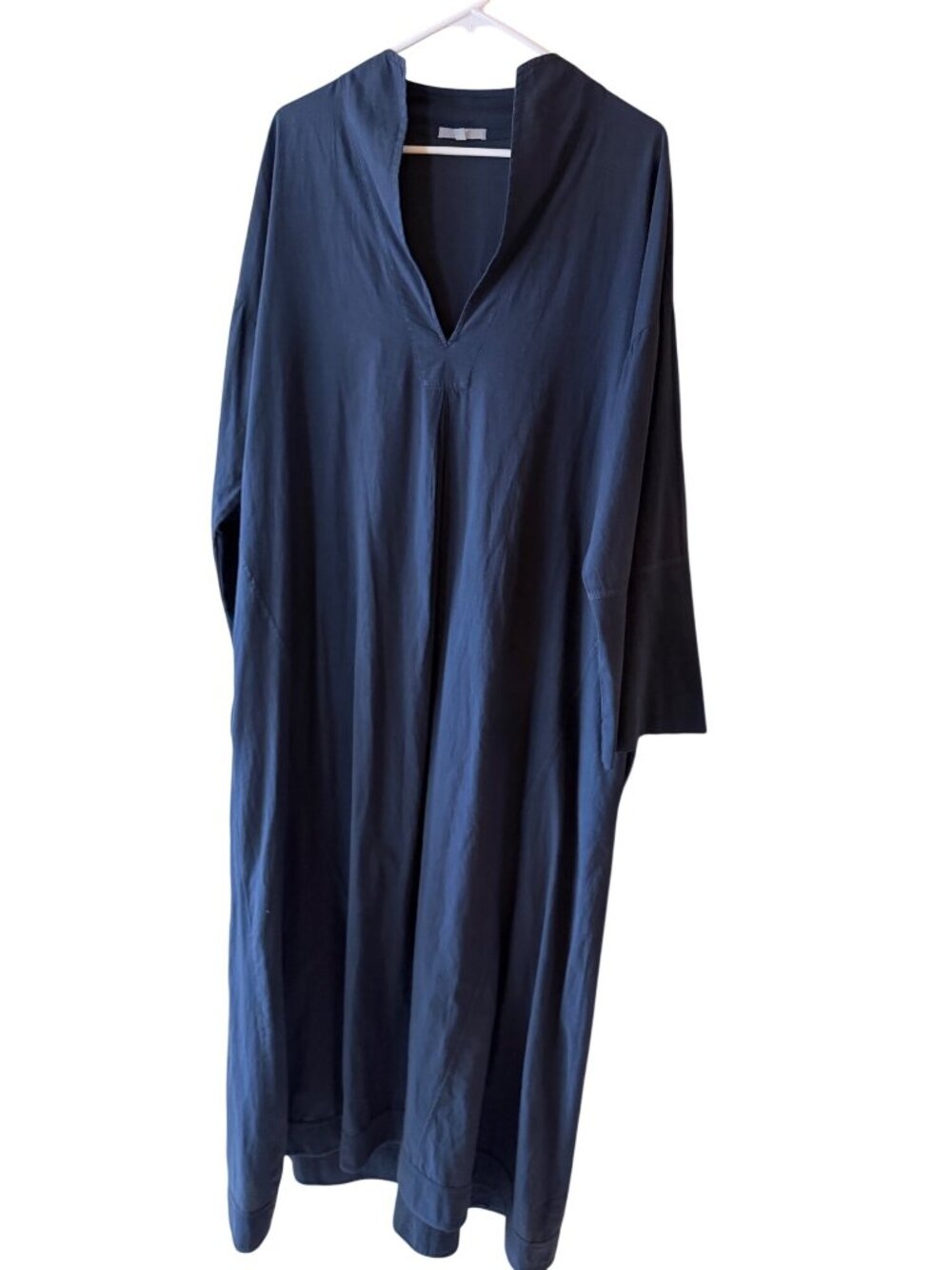 Minimalist Womens Split-neckline Relaxed Caftan Maxi Dress Size XL Blue Casual